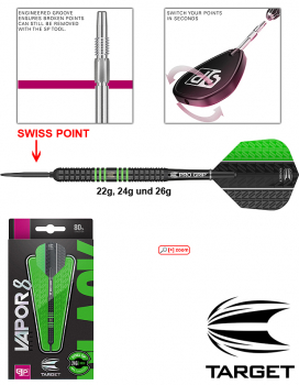 TARGET Vapor8 Black Green 80% SWISS POINT - Steeldarts